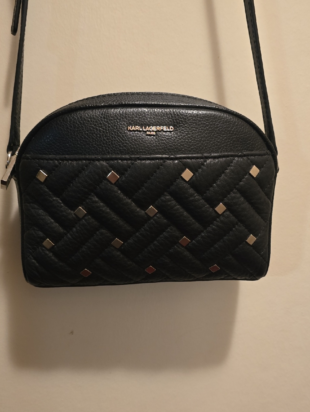 Karl Lagerfeld Black Quilted Crossbody with Gold-Tone Studs
